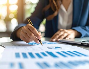 Woman analyzing financial charts at the office