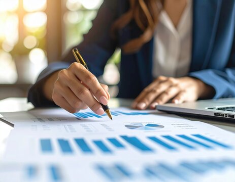 Woman analyzing financial charts at the office