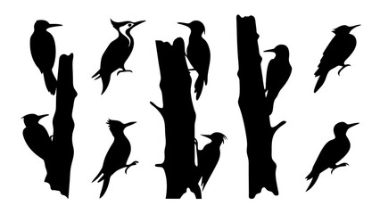 Set of woodpecker silhouette