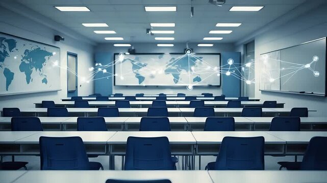 Classroom Desks Chairs Maps Boards School Education Lecture Room Learning Environment