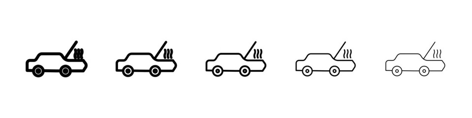 Broken car with open hood icon isolated vector on white background set