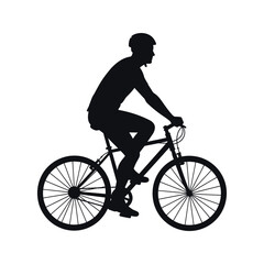 Fototapeta premium Silhouette of cyclist riding bicycle wearing helmet black and white vector illustration
