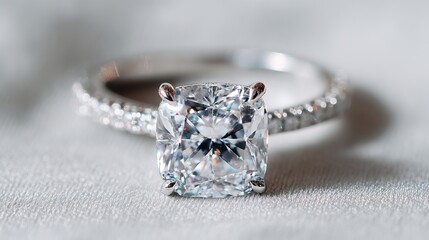 Elegant cushion cut diamond engagement ring on soft wedding banner