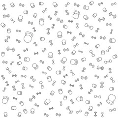 Outline Dumbbell and Kettlebell Seamless Pattern for Fitness Background
