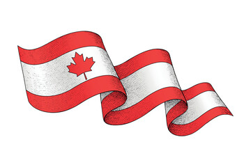 Canada flag with wavy ribbon shape and engraved texture