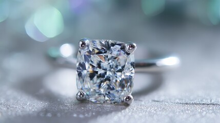 Elegant cushion cut diamond engagement ring on soft wedding banner