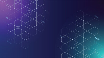 Modern tech background with geometric hexagons, connected dots, and gradient glow ideal for digital, data, and innovation themes in technology and science projects