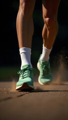 running with wearing green shoes