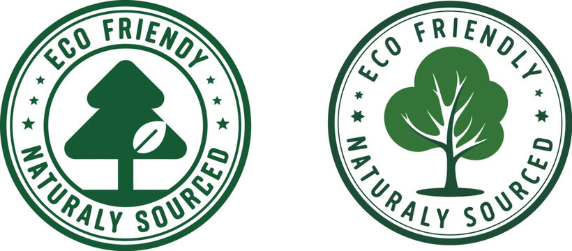 Eco friendly naturally sourced green tree logo with stars in a circle on a light background image view