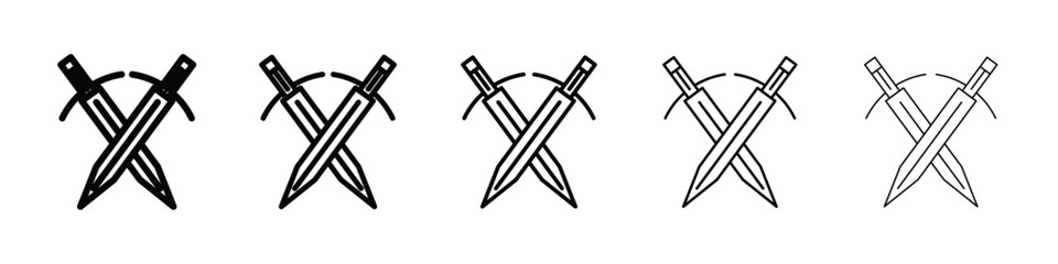 Crossed swords heraldic icon isolated vector on white background set