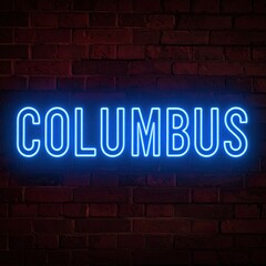 Obraz premium Neon sign reading 'columbus' against brick wall at night
