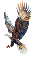 Fototapeta premium Eagle in Flight: Symbol of Freedom. Watercolor illustration of a majestic bald eagle in flight, embodying freedom.