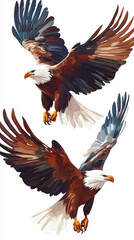 Obraz premium Soaring Eagles: Freedom's Embrace. Two majestic bald eagles soaring with outstretched wings, embodying the spirit of freedom in a t-shirt print.