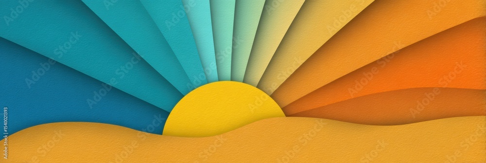 Aufkleber Paper Cut Layered Sunbeam Pattern With Dynamic Colors and Clean Space on the Left for Design and Visual Projects