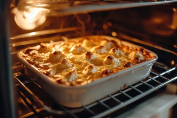 Casserole Oven. Baked Cheese Casserole for Delicious Dinner Background