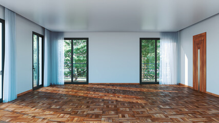 Large luxury modern bright interiors Living room mockup illustration 3D rendering image