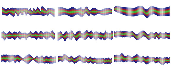Audio Sound Wave Icons Set  Voice Message, Music Player, Podcast Equalizer, Radio Signal   Recording Line Vecto