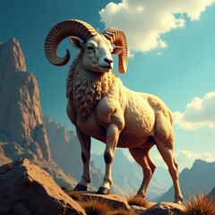 Majestic Ram, radiating strength and devotion, serenity, peace