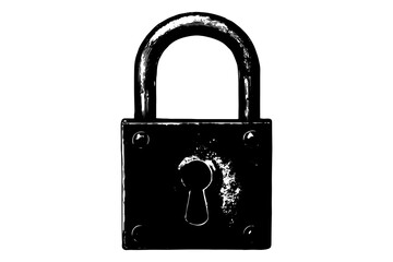 Illustration of a padlock in vintage stipple engraving style isolated on transparent background