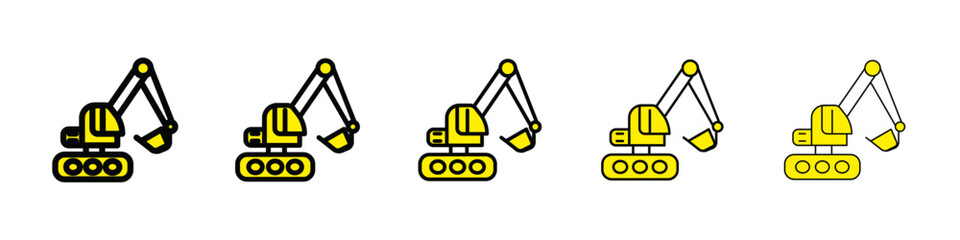 Excavator Icon isolated vector on white background set