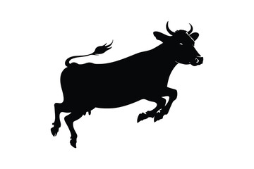 Obraz premium Bold Leaping Bull Black and White Vector Illustration ? Dynamic Animal Silhouette for Logos, Agriculture, or Sports Branding