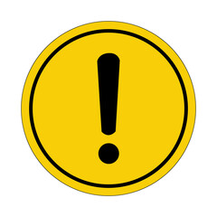 Warning sign with exclamation mark. Symbol of danger and increased attention, Yellow circle sticker. Warning icon. Sign yellow. Circle label.