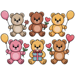Little bears group playing vector isolated white background