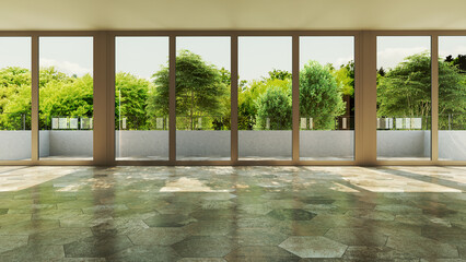 Large luxury modern bright interiors Living room mockup illustration 3D rendering image