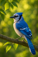 Blue Jay Perched on a Tree Branch in Summer Light