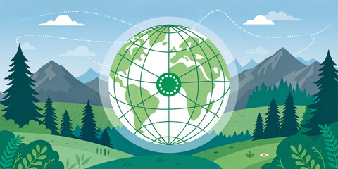 A carbon neutral and net zero concept with a natural environment and sustainable energy sources, representing eco-friendly initiatives and corporate responsibility