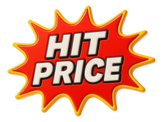 Fototapeta premium Red burst sticker with HIT PRICE in bold comic style, dynamic retail promo offer on transparent background.