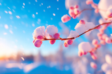 Winter Wonderland Pink Buds Under Snow