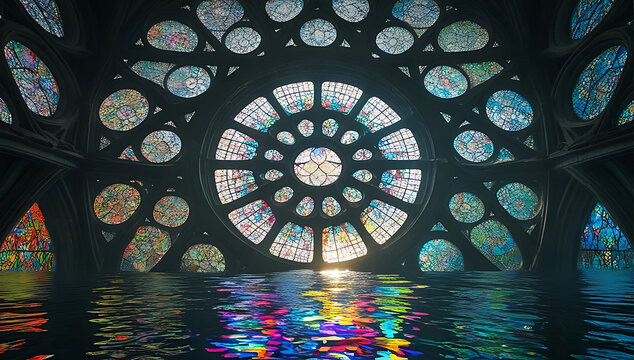 Underwater gothic cathedral stained glass window - Powered by Adobe