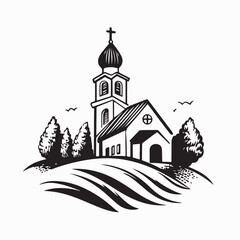 Country Church Images Vector. Black and white Country Church Images Vector. 