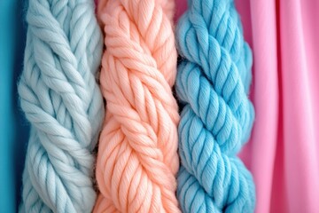 Colorful merino wool yarn hanging creating a cozy and warm atmosphere