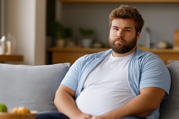 Young caucasian male relaxing on sofa in modern living room setting