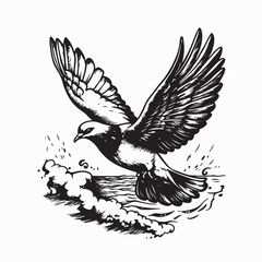 Dove Flying Over Body Water Image Vector Isolated on white background