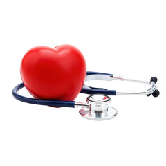 Red heart with stethoscope isolated on transparent background