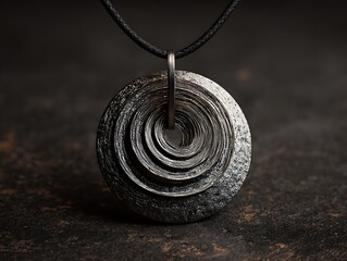 Artisanal pendant with textured concentric circles and matte finish