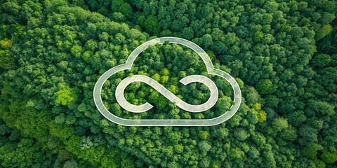 A circular economy icon in a cloud shape, a conceptual image of sustainability, recycling, and environmental business models
