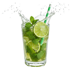 Refreshing mojito beverage with lime and mint summer cocktail drink on transparent background