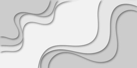 Abstract flowing wave layers in grayscale with soft shadows create a modern 3D paper-cut effect. Use as a minimalistic background for design, technology, or corporate presentation themes.