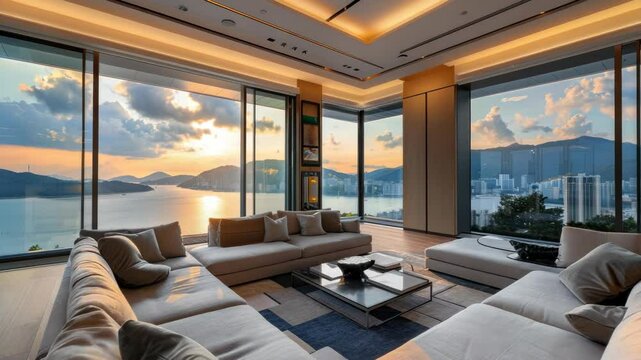 Luxury living room with ocean views
