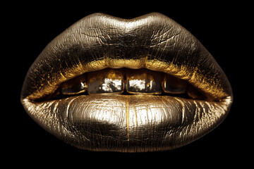 Golden Lips, Front View, Black Background, Photograph, HD
