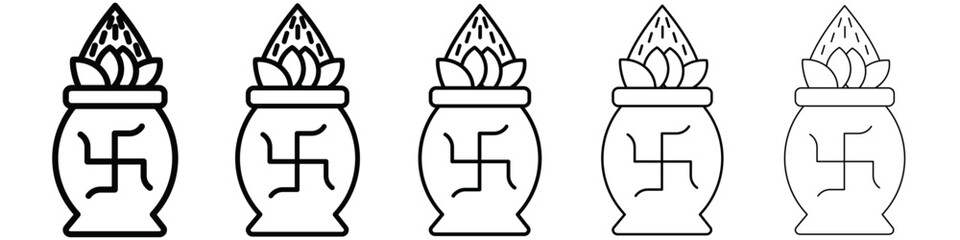 Kalash with coconut icon isolated vector on white background set