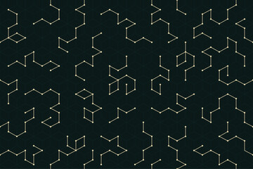 Abstract technology geometric seamless pattern with hexagonal lines forming a digital grid on a dark background