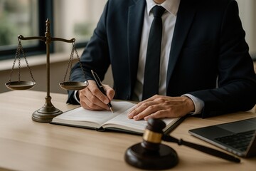 Lawyer writing legal documents.
