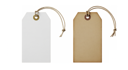 Blank label tags mockup isolated on transparent background