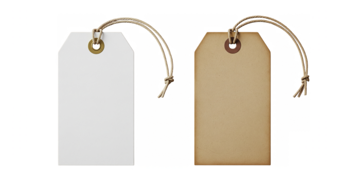 Blank label tags mockup isolated on transparent background