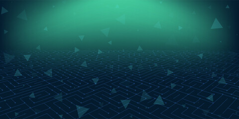 Digital technology banner green blue background concept with technology light effect, abstract tech, innovation future data, internet network, Ai big data, lines dots connection, illustration vector